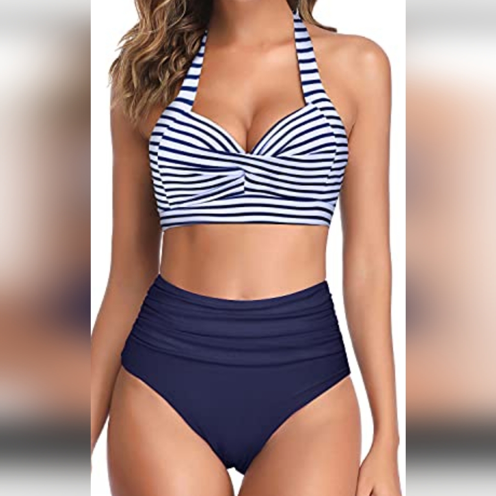 Striped Blue Bikini Set